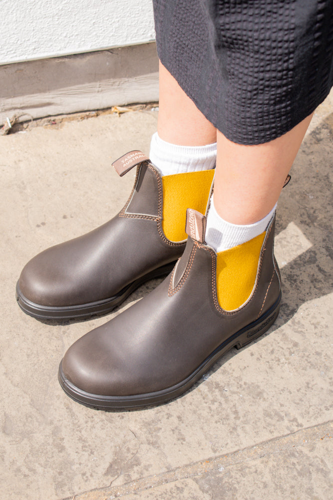 Blundstone 1919 Brown Leather with Mustard Elastic Boots