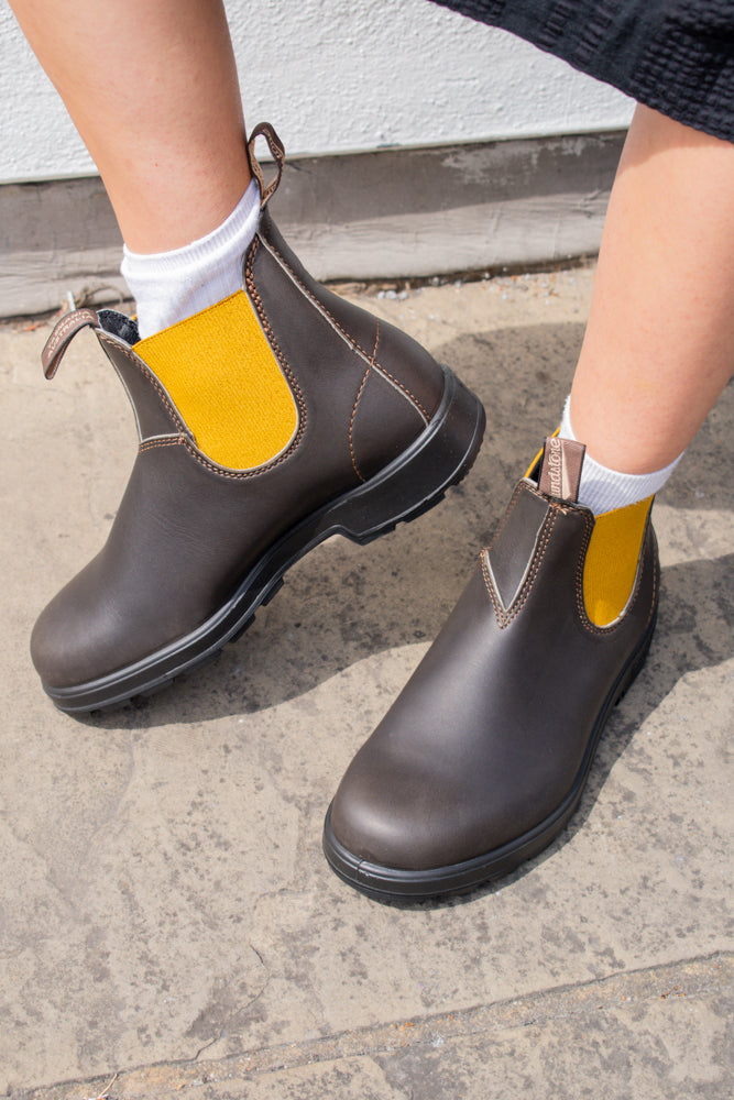 Blundstone 1919 Brown Leather with Mustard Elastic Boots