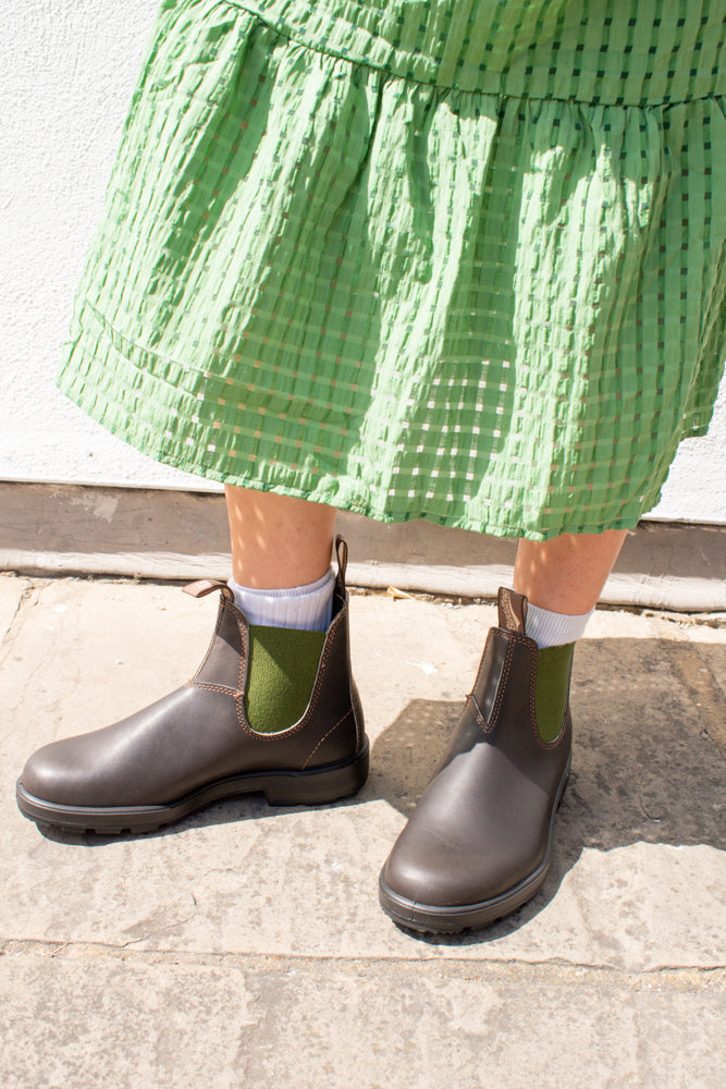 Blundstone 519 Brown Leather with Olive Elastic Boots