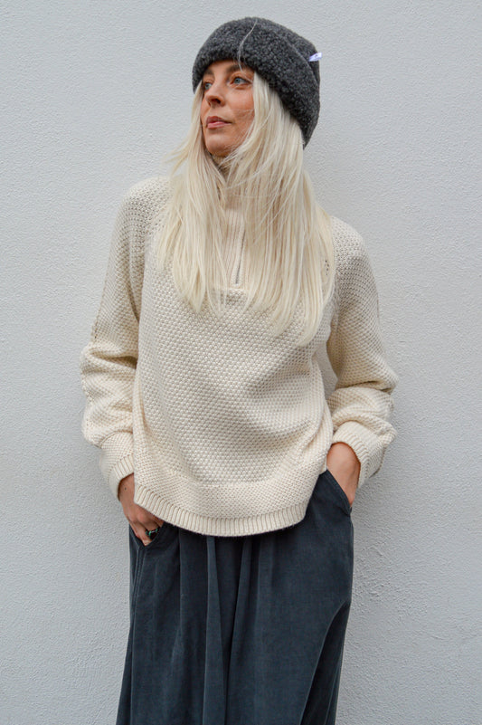 Object Saga White Sand Knit Zip Pullover