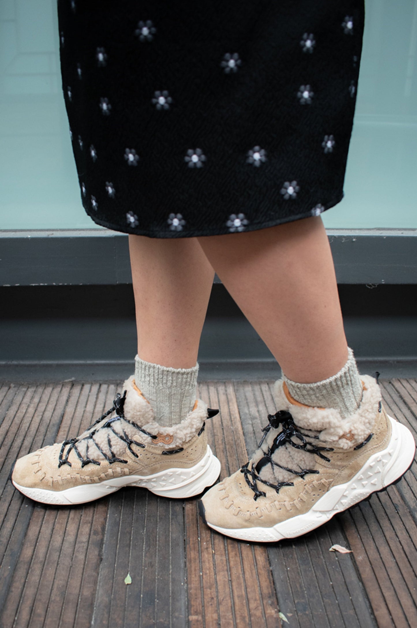 Flower Mountain Morican Beige Shearling Trainers